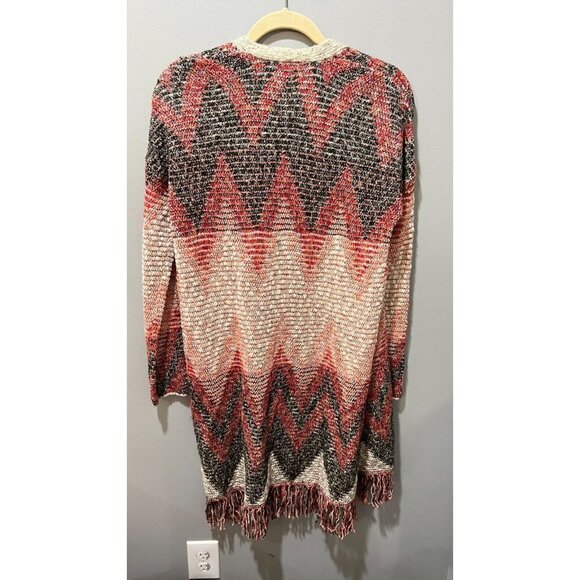 Lucky Brand Womens Brown Open Tribal Cardigan Sweater Small Fringe Long Sleeve - Picture 10 of 13
